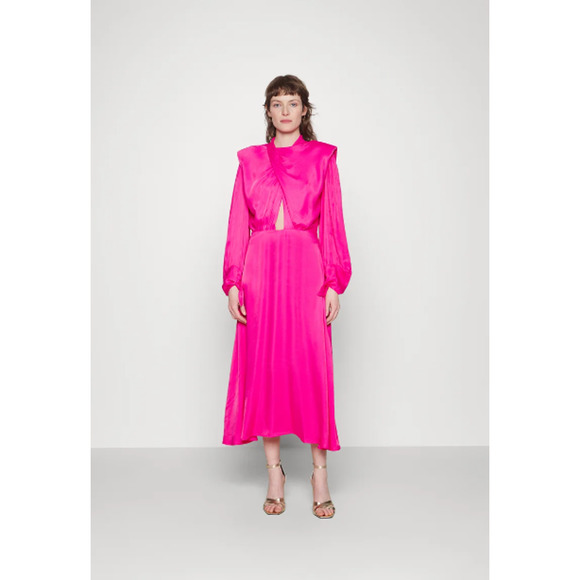 NEW Farm Rio Shoulder Pads Maxi Dress Open Back Viscose Pink Women's Size Medium - Picture 5 of 13